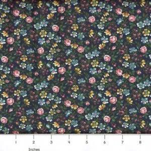 Lily Garden Country Flowers Calico Navy Blue 100% Cotton Fabric - PICK SIZE