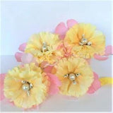 4pc Handmade Single Yellow Carnation Napkin Rings in Yellow Wrapped Ribbon