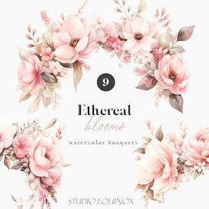 Watercolor Floral Bouquets Clipart, Blush Floral Arrangements, Pink & White Flowers, Wedding Clipart, Dusty Pink Flower, Watercolor Clipart