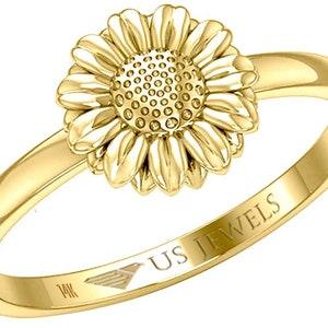 Ladies 14K Yellow Gold Floral Sunflower Ring