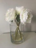 5 Creamy Color PEONY Silk Flowers Tabletop Arrangement Acrylic Water Glass Vase