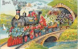 Old Best Wishes PC-Train With Roses, Lily of the Valley, Violets, Forget-Me-Nots