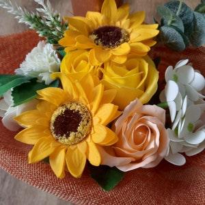 Soap flowers bouquet soap sunflowers different color roses hydrangeas bathroom decor vintage bright flowers beautiful bouquet beautiful gift