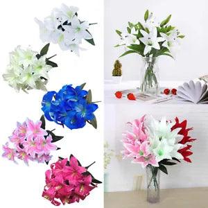 10 Heads Artificial Lily Fake Flower Plant Outdoor Home Wedding Party Decor Gift