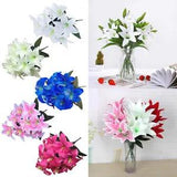 10 Heads Artificial Lily Fake Flower Plant Outdoor Home Wedding Party Decor Gift