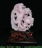 18" Natural Pink Xiu Jade Feng Shui Peony Flower Phoenix Bird Animal Statue