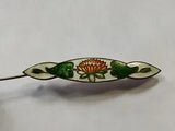 Antique Fine Guilloche Enamel Bar Pin Brooch with Lily Flower