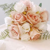 Peach And White Rose Bouquet  Arrangement - Artificial Silk Flowers For Wedding Anniversary Birthday | Claire De Fleurs