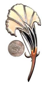 Stylized Vintage Givenchy Unusual Enameled Carnation or Egyptian Lotus Brooch