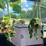 Car Pendant Crochet Hanging Orchid Potted Plant Wool Pendant Car Pendant Cute Plants Crochet Rear View Mirror Accessories Car Ornament