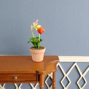 Dollhouse Orchid Pink & White Flowering Plant in Terra Cotta Pot 1:12 Scale Miniature