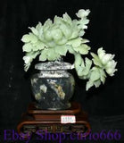 17" Good China Natural Xiu Jade jadeite Carved subshrubby peony flower Statue