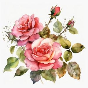 Watercolor Roses Bouquets Clipart| More than 100 Designs of Purple, Blue, Pink, Red, Orange, White, Gold, Multicolor Roses Printable images