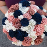 The Princess-Rose Gold, Navy Blue, Blush, and Ivory Wood Flower Wedding Bouquet