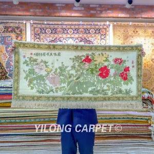 2'x4' Peony Flower Tapestry Handmade Silk Carpet Art Collection Rug 076H