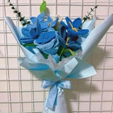 Blue crochet tulips, rose,Birthday gift for women,Crochet bouquet,Braided bouquet,Home decoration