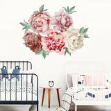 Classic Pink Peony Removable Wall Fabric Decal Set Sticker Blooms Decor