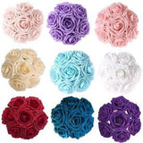 100Pcs Artificial Foam Roses Flowers With Stem Wedding Bride Bouquet Party Decor