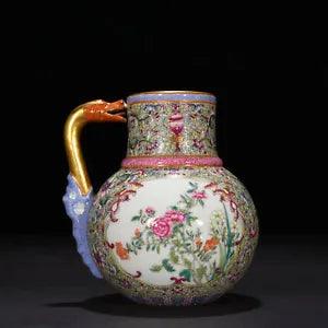 6.3" China Porcelain qing dynasty qianlong mark famille rose peony flower Vase