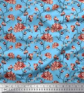 Soimoi Cotton Poplin Fabric Leaves & Peony Floral Fabric Prints-kDx