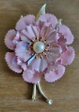 Vintage Gorgeous Pink Iridescent enamel metal Carnation Flower Brooch Pin