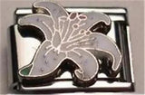 WHITE LILY FLOWER SPRING ENAMEL ITALIAN CHARM FOR 9MM CLASSIC DIY BRACELETS NEW