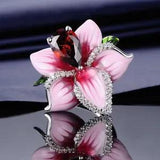 Women Big Lily Flower Ring Water Drop Crystal Rings Elegant Party Jewelry 1Pcs