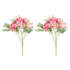 6 Branch Artificial Silk Peony Hydrangea, 2 Pack Flowers, Dark Pink  Light Pink