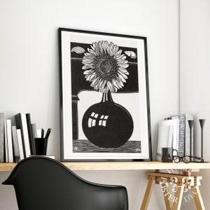 Samuel Jessurun de Mesquita, Flowers Engraving, Graphic Prints, Black White Art, Modern Gallery Wall, Modern Poster, Sunflower, Large sizes