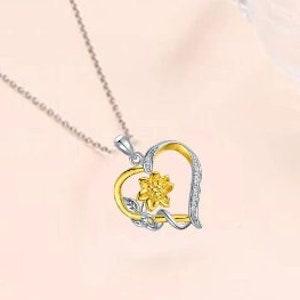 Sunflower Two Tone Heart Pendant Necklace Cute Summer Holiday Vacation Flower Necklace Quirky Style