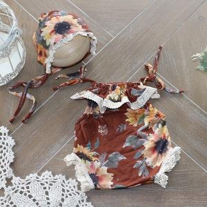 Newborn romper/ newborn boho romper/ newborn sunflower romper/ baby girl photo outfit/ photography outfit/ vintage baby romper/ baby prop/