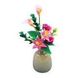 Dollhouse Pink Roses Lilies in Vase Flower Display Miniature Decor Accessory
