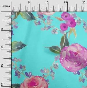 oneOone Cotton Poplin Fabric Watercolor Leaves & Peony Floral Print-x6D