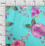 oneOone Cotton Poplin Fabric Watercolor Leaves & Peony Floral Print-x6D