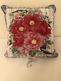 Natco 18??? sq. red peonies W Birds Blue & Cream Tapestry Pillow New