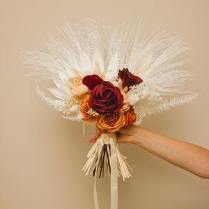 Burgundy Rust fall bridal bouquet/ Boho bouquet/Greenery Dried Flowers/Bridesmaid Bouquet/Autumn Rustic bouquet/Bridal flowers/