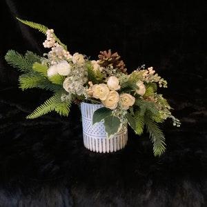 Asymmetrical Winter Floral Centerpiece, Winter Evergreen Table Arrangement, Christmas Table Decor, Silk Flower Display, Wedding flowers