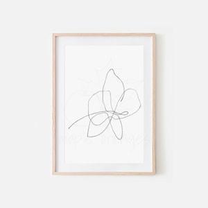 Orchid line art - hand drawn botanical printable, orchid wall art print, orchid flower, minimalist decor, abstract plant, boho art