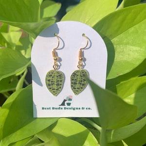 Ludisia "Discolor"/ "Jewel Orchid" Dangle Realistic Botanical Plant Leaf Handmade Earrings