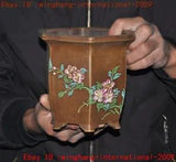5.6"Yixing Zisha pottery Painted peony flower Butterfly Bonsai Potted plants Pot