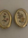 2  Pressed Dried Flowers Brass Frames Irish Ireland Buttercup Scarlet Pimpernel