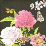 P192# 3 x Single Paper Napkins Decoupage Pink White Peony On Black Background