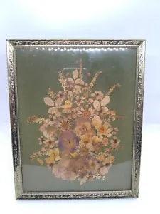 Vintage framed Dried Floral arrangement Artwork 10" by 8"