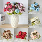 13 Heads Silk Peony Artificial Flowers Peony Wedding Bouquet Home Party Decor