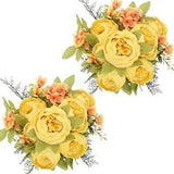2 Pack Artificial Peony Fake Flowers Silk Peonies Flowers Spring Yellow