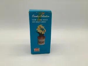 Vintage Country Collection Decor Holder With Dried Flowers Brown Beige Stoneware