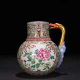 5.9" China porcelain qing dynasty qianlong mark famille rose peony flower Vase