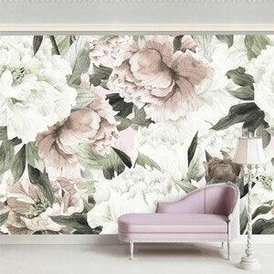 Vintage Bouquet Of Peonies Wallpaper Mural. Pink Peonies in Provence Style Custom Size Peel and Stick Wallpaper