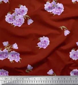 Soimoi Cotton Poplin Fabric Leaves & Peony Floral Decor Fabric Printed-5yP