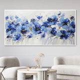 Blooming Blue Flowers Canvas Oil Painting, Spring Decor, Floral Botanical Texture Wall Art, 3D Original Palette Knife Art Stylish Wall Decor